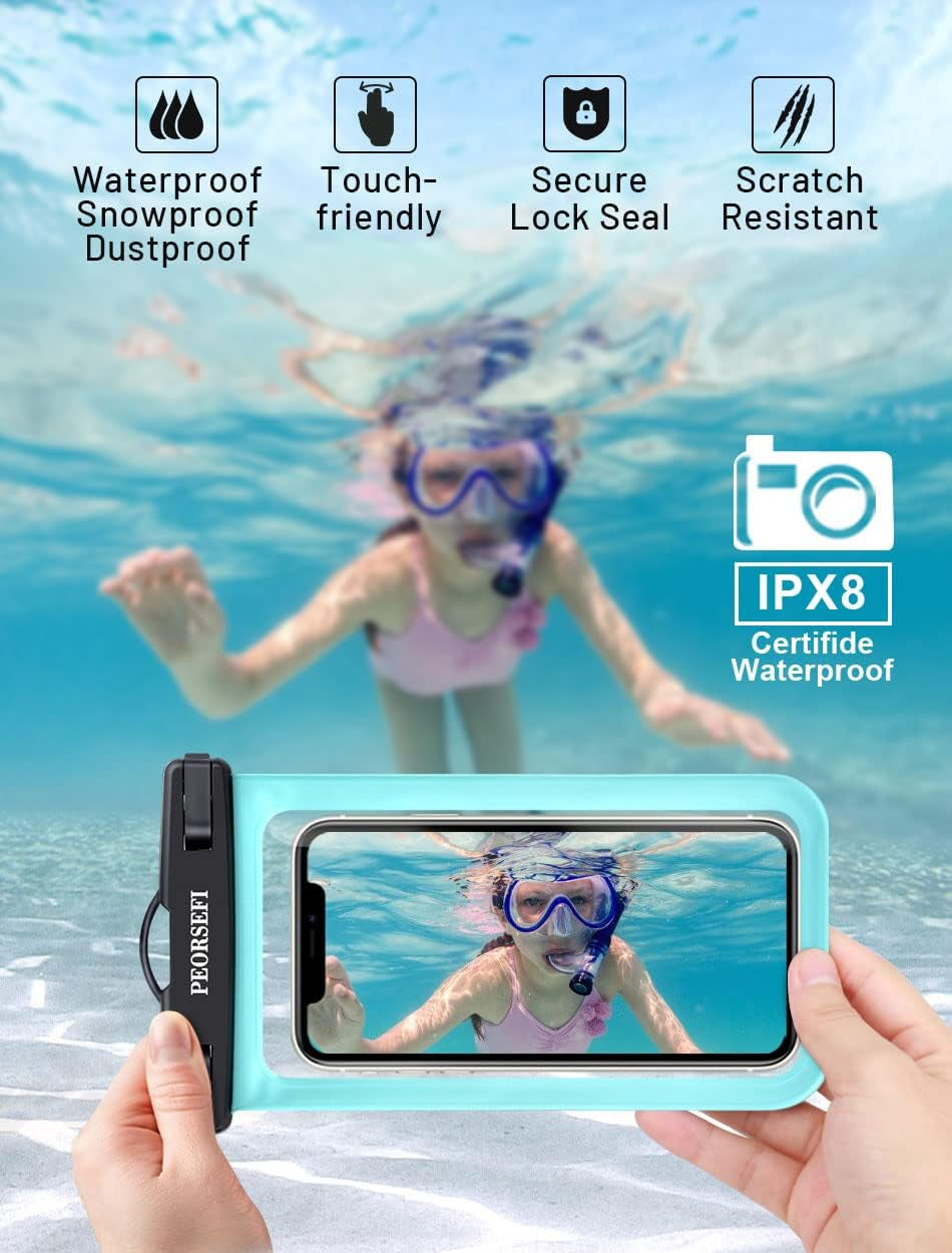 Universal Waterproof Phone Pouch-Waterproof Phone Case for Iphone16 15 14 13 12 Pro Max XS plus Samsung Galaxy up to 7",IPX8 Waterproof Cellphone Dry Bag Beach Vacation Cruise Ship Essentials-2 Pack